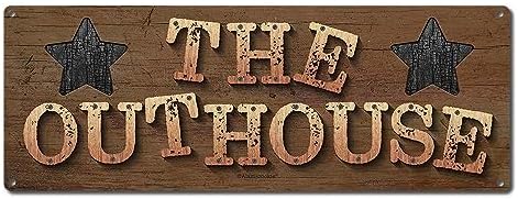 The Outhouse, 5.75 x 15.5 Inch METAL SIGN, Rustic Decor for Outdoor & Indoor Restrooms, Businesses, Garage or Yard, Gifts for Lumberjack, Logger, Sawyer, Dad, Grandpa, Bathroom Humor by Alamazookie