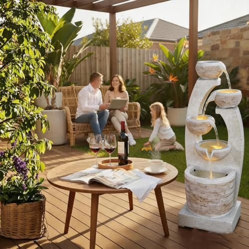 Qingyinge 33'' H Modern Outdoor Fountain Resin Outdoor Garden Fountains with Contemporary Design LED Light for Garden, Patio, Deck, Porch, Backyard and Home Art Decor - Image 6