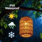 Cooo 2 Pack Rattan Solar Hanging Lanterns Waterproof Outdoor Edison Bulb - Image 3
