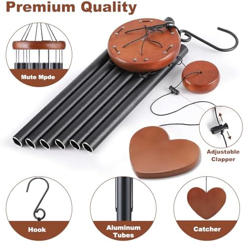 Black Metal Wind Chimes Outdoor Large, Modern Aluminum Deep Tone Tubes, Decorative Hanging Wind Chime for Patio Garden Porch Yard Balcony, Stylish Home Decor - Image 3