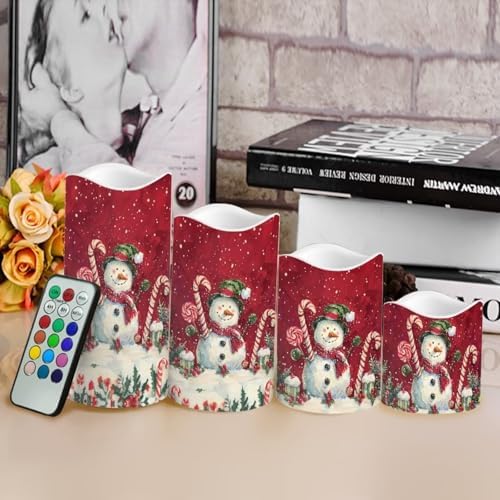 Christmas Snowman Flameless Candles with Timer and Remote Battery Operated LED Candles Color Changing Christmas Newyear Party Pillar Candles Bulk Fake Candles for Festival Home Decor - Image 4
