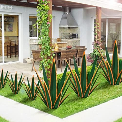KODIBO 24" Metal Agave Plant Outdoor Decor, Large Garden Statue, Dark Green - Image 3