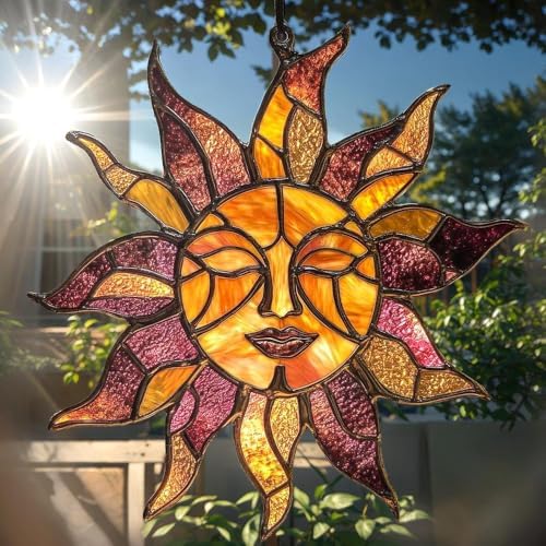 Sun Acrylic Suncatcher Size 8 inches, Boho Stained Glass Effect Window Hanging Ornament, Garden Decor, Gift for Mother's Day by XISZYS