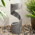 Glitzhome Outdoor Fountain with LED Light, Spiral Water Fountain Outdoor with Stone Planter, Modern Curved Waterfall Fountains Water Feature for Garden Patio, 31.3”H by Glitzhome