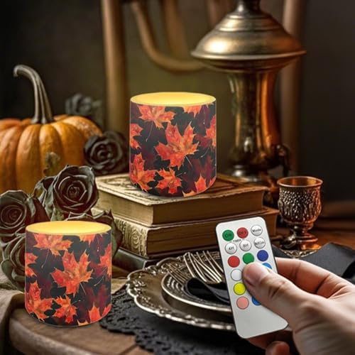 Thanksgiving Maple Leaf Flameless Candles Battery Powered LED Candle with Remote Timer Color Changing Control 4 Pieces Candles for Thanksgiving Decorations - Image 2