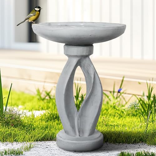 SKYFIRE 21.8" Tall Outdoor Bird Bath for Garden -Concrete Modern Freestanding Patio Birdbath, Decoration Yard Statue for Garden, Patio, Lawn -16”Dia X 21.8”H Contemporary Birdbaths with Pedestal - Image 2