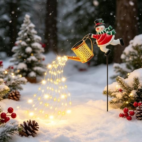 Solar Snowman Garden Stake Light, Waterproof Watering Can Lamp - Image 5