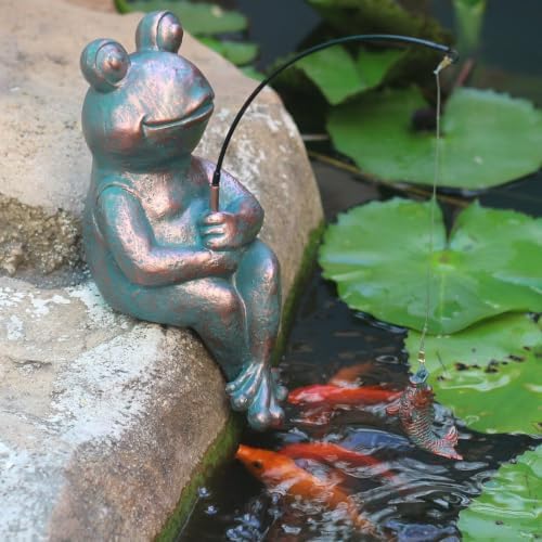 Antique Copper Fishing Frog Statue - Outdoor Garden Statue & Koi Pond Decor - Image 3