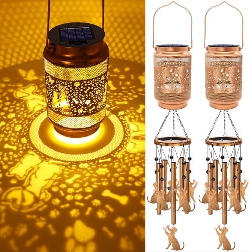 2 Pack Dog Solar Wind Chimes for Outside, Gifts for Mom Women Grandma Birthday Memorial Teacher, 32" Windchimes Outdoor Decor Hanging Solar Lantern for Garden Porch Patio Backyard by MRHEPHAESTUS