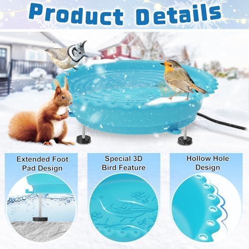 Heated Bird Baths for Outdoors,100W Winter Heated Birdbath,Blue - Image 6