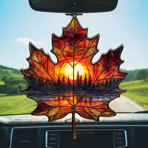 Forest Scene Sunset Maple Leaf Acrylic Suncatcher - Image 5