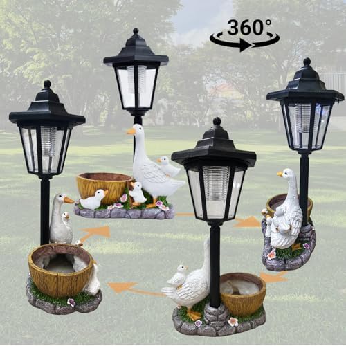 Solar Duck Garden Statues Outdoor Decor with Planter Pot, Upgraded 3 Solar Panels Lantern Animal Figurines, Waterproof Hand-Painted Resin Sculpture for Patio Yard Lawn Decorations, Gardening Gifts - Image 4