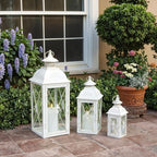 TRIROCKS 3-Pack Decorative Lanterns - 19" Vintage Metal Candle Holders with Tempered Glass - Perfect for Christmas, Living Room, Garden, Patio, Indoor & Outdoor Events (White with Gold Brush Finish) - Image 3