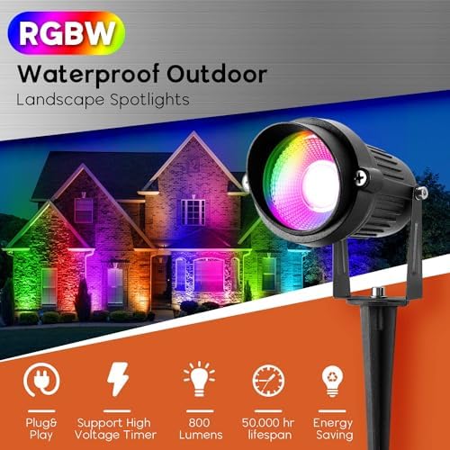 Christmas Outdoor Spotlight 120V LED Spot Lights Outdoor RGB 12W Color Changing Landscape Lights with Remote Control Waterproof Spot Lights Outdoor for Yard Path Garden Decorative (2Pack) - Image 2