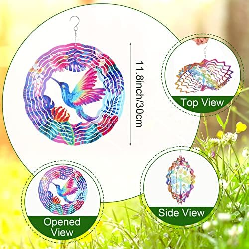 3 Pack Stainless Steel Wind Spinner Butterfly Dragonfly Hummingbird for Yard and Garden 12 Inch 3D Metal Wind Spinner Hanging Outdoor Porch Decor Art Kinetic Sculptures for Indoor Outdoor Decorations - Image 2