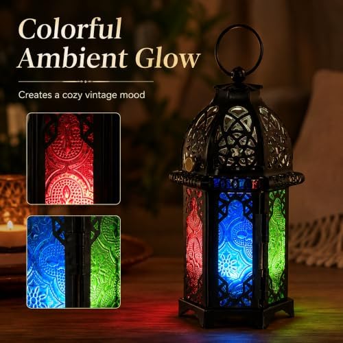 Vintage Rechargeable Decorative Lamp with Colored Glass, Dimmable - Image 2