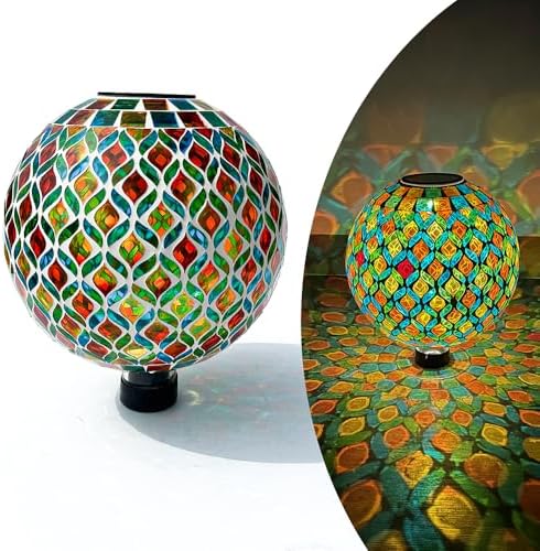 Lily's Home 10” Solar Light Mosaic Gazing Ball - Eco-Friendly Outdoor Decor - Auto On at Dusk & Off at Dawn - Mosaic Globe for Garden, Yard, Patio - Solar Illumination - Gift for Gardeners by LilysHome