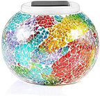 Mosaic Solar Light, Outdoor Table Lamps Waterproof Solar Glass Ball LED Garden Lights Color Changing Solar Table Lantern for Patio,Party,Yard,Outdoor/Indoor Decor Presents(Tricolor Plating) by AMZSTAR