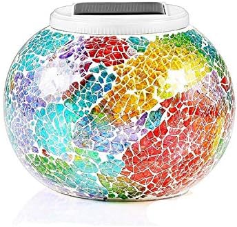 Mosaic Solar Light, Outdoor Table Lamps Waterproof Solar Glass Ball LED Garden Lights Color Changing Solar Table Lantern for Patio,Party,Yard,Outdoor/Indoor Decor Presents(Tricolor Plating) by AMZSTAR