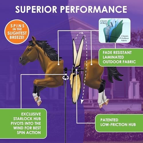 Premier Kites Petite Spinner Bay Horse – Whimsical Wind Spinner for Yard & Garden, Durable Weather-Resistant Fabric, Easy to Assemble, Outdoor Decor for Patios, Lawns, & Fairy Lovers - Image 4
