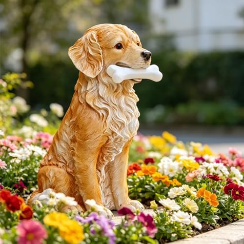 COWOS Solar Dog Statue with Glowing Bone, Golden Retriever Dog Statues for Outdoor Garden Decor, Weatherproof Dog Figurines and Pet Memorial Gift - Image 4