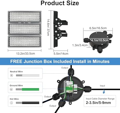 Kekeou 300W LED Stadium Lights 42000LM Outdoor Flood Lighting 6500K - Image 6