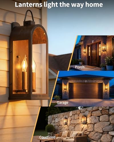 17" Outdoor Wall Lights 2-Light Lantern 2-Pack Exterior Lighting Fixtures - Image 3