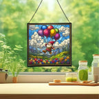 Balloon Flight Gnome Stained Glass Suncatcher – Square Hanging Window Panel for Home or Greenhouse – Whimsical Glass Art Gift for Garden Lovers, Christmas, Halloween, Father Days RCJoS8 - Image 2