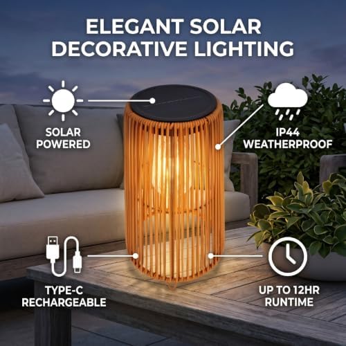 FTVOGUE Decorative Solar Lantern with Rattan Design (Trapezoid Brown) - Image 3
