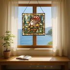Gnome with Mushroom Maintenance Stained Glass Suncatcher – Square Hanging Window Panel for Home, Garden, Nursery, Halloween, Christmas, Memorial Day – Whimsical Glass Art Gift for Gnome Lovers furjak - Image 6