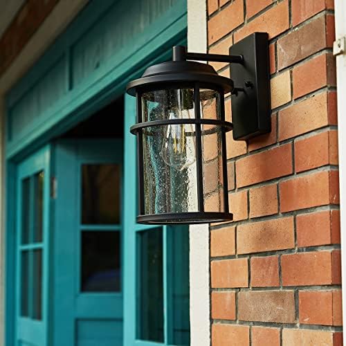 Outdoor Lights for House, Exterior Light Fixture, Waterproof Outdoor Wall Sconce Lights, Anti-Rust Black Wall Mount Lighting with Seeded Glass Shade, E26 Socket Lantern for Outside, Front Porch, Patio - Image 2
