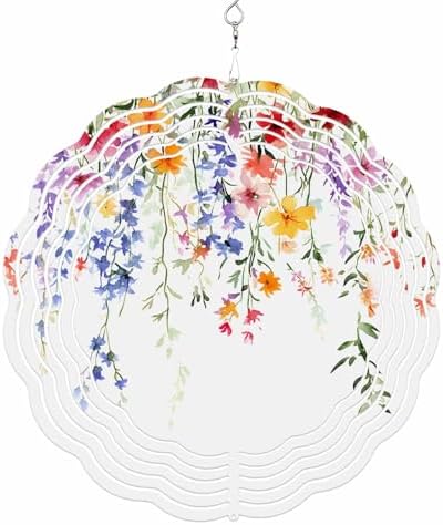 Wind Spinners for Yard Garden, Spring Colorful Flower on White 3D Stainless Steel Round Hanging Spinners Indoor Outdoor Kinetic Yard Art,12 Inch, Watercolor Swirling Leaf - Image 6