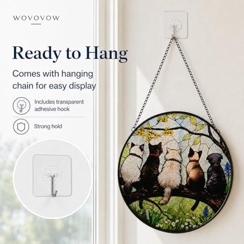 Cute Cat Stained Glass Suncatcher, Pet Theme Window Hanging Decor, Kitty Sun Catcher Ornament for Living Room, Animal Lover Memorial Gift 9.8 - Image 4