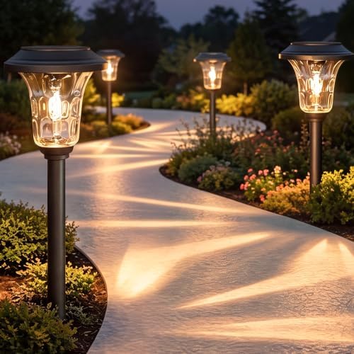 XMCOSY+ Solar Garden Lights 4 Pack, Metal Glass Solar Pathway Light Outdoor by XMcosy