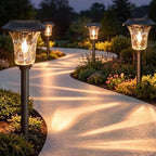 XMCOSY+ Solar Garden Lights 4 Pack, Metal Glass Solar Pathway Light Outdoor by XMcosy