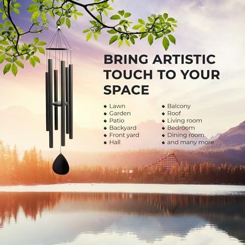 Hanway Large Size Wind Chimes with Deep Tone for Outside - 6 Durable Powder Coated Aluminum Tubes, Real Iron Ring Top & Windsail with Matte Finish, Ready to Use Hanging Hook(50 inches) - Image 5