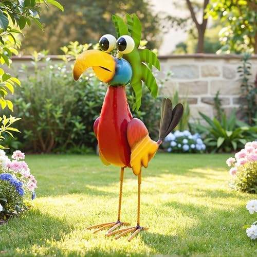 19.7" Metal Tiki Bird Decor, Large Garden Parrot Sculpture Statues - Image 5