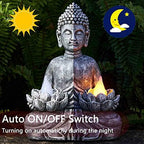 Solar Buddha Statue - Outdoor Zen Sculpture With Flickering LED Lotus Light - Waterproof Garden Decor Gift - 11.81 Inch - Image 3
