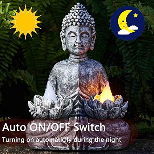 Solar Buddha Statue - Outdoor Zen Sculpture With Flickering LED Lotus Light - Waterproof Garden Decor Gift - 11.81 Inch - Image 3