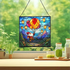 Gnome with Lantern Balloons Stained Glass Suncatcher – Square Hanging Window Panel for Home or Greenhouse – Whimsical Glass Art Gift for Garden Lovers, Christmas, Halloween, Father Days smlKhE - Image 2