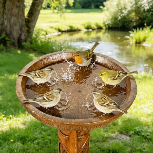 Tiki Bird Bath for Outdoor Garden, 18.9" Hawaiian Style Totem Pole Birdbath with Tiki Face Pedestal, Fiber-Reinforced Concrete Yard Decor, 30 lb Brown Tribal Statue - Image 2