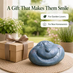 Funny Rock Garden Statue, Gray Stone-Look with Blue Eyes and Wide Grin - Image 7