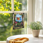 Gnome Hanging Laundry Stained Glass Suncatcher – Square Hanging Window Panel for Home, Garden, Nursery, Halloween, Christmas, Memorial Day – Whimsical Glass Art Gift for Gnome Lovers covd1h - Image 3