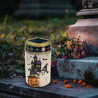 Poceacles Solar Lights Outdoor Solar Powered Outdoor Cemetery Stake Candle Grave Lamp Landscape Lighting Halloween Grave Flameless Candle, Pumpkin Ghost Print Beige, Pack of 2 - Image 3