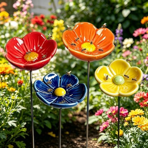 Ceramic Bee Watering Station for Garden, Blossom Water Cups for Bees，12 by Unknown