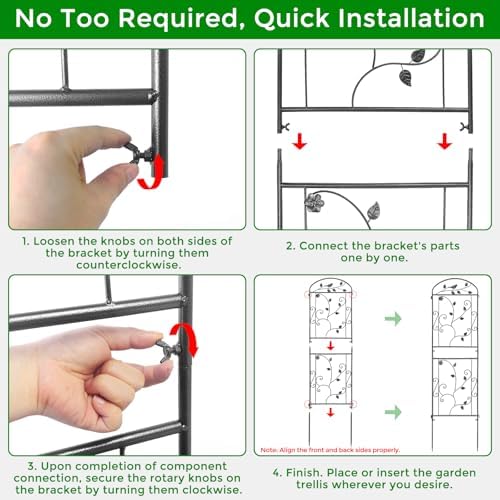 4 Pack Garden Trellis for Climbing Plants, 71 x 20 inch Rustproof Heavy Duty Metal Trellis for Climbing Rose Vine Clematis, Perfect for Premium Patio Decor & Luxury Outdoor Garden Design, Silver Gray - Image 6