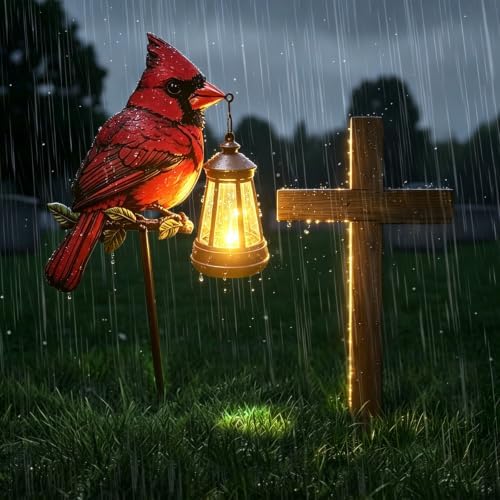 2Pack Solar Lantern Outdoor Decor Solar Cardinal Redbird Lights Metal Stake - Image 6
