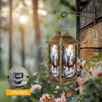 Solar Lantern Outdoor Waterproof Majestic Stag Winter Forest Autumn Leaves Stained Glass Garden Decor LED Hanging Solar Lights Tabletop Lamp Gifts for Women Mom Outside Yard Patio Porch - Image 5