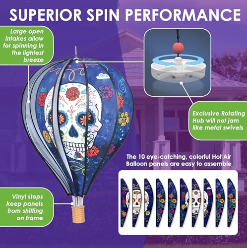 Hot Air Balloon Hanging Garden Spinner 22" - Vibrant Day of the Dead Design, Weather-Resistant Outdoor Decor, Durable & Lightweight for Patios, Yards, and Gardens - Eye-Catching Wind Spinner - Image 4