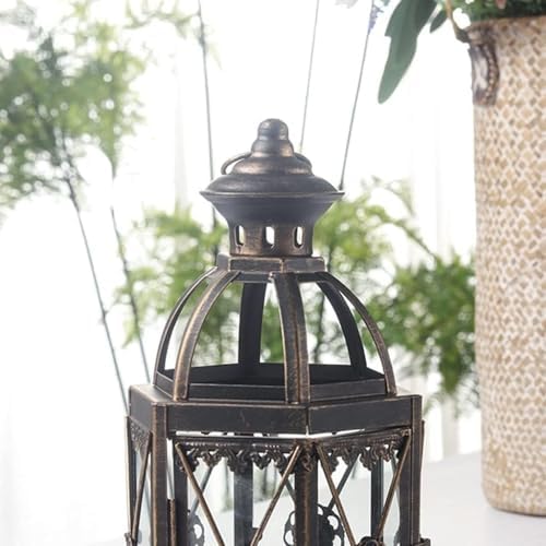 Vintage Iron Candle Lantern for Indoor Outdoor Decor, Decorative Metal Lantern with Glass Panels, Moroccan Style Candle Holder for Tabletop or Hanging, 10x26.5cm(Blue) - Image 5